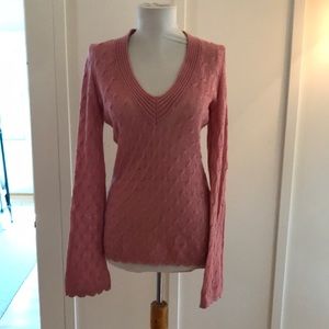 Kier + J Cashmere V Neck Bell Sleeved Sweater Pink S
